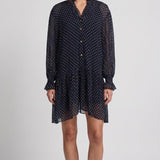 Sandro Women's Navy Polka Dot Short Dress Size 42 FR 14 UK 10 US SFPRO03348