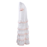 Maje Women's White Short Sleeve Ruffle Long Dress Size 36 S 8 MFPRO01257