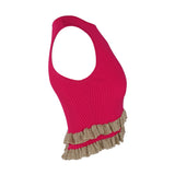 Sandro Paris Women's Pink Knit Ruffle Cropped Top Size 0 XS 6 SFPPU02277