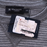 Hackett London Grauer, gestreifter Herrenpullover mit Rundhalsausschnitt, Größe XXL, HM701761