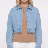 Maje Blaue, mit Nieten verzierte, kurze Jeansjacke für Damen, Größe 40, FR 12, UK 8, US MFPBL00545