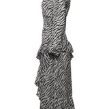 Maje Asymmetrisches Damenkleid mit weißem Zebra-Print, Größe 34 FR, 6 UK, 2 US, MFPRO00720