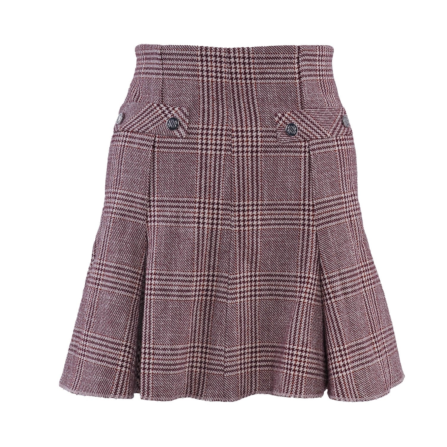 Maje Women's Bordeaux Check Wool Blend Short Skirt Size 34 XS 6 MFPJU00875