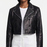 Sandro Women's Black Cropped Leather Jacket Size 36 FR 8 UK 4 US SFPBL00974