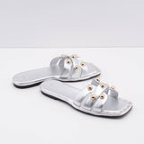 Maje Women's Silver Slip-On Flat Leather Sandals Size 36 EU 3 UK 6 US MFACH00660