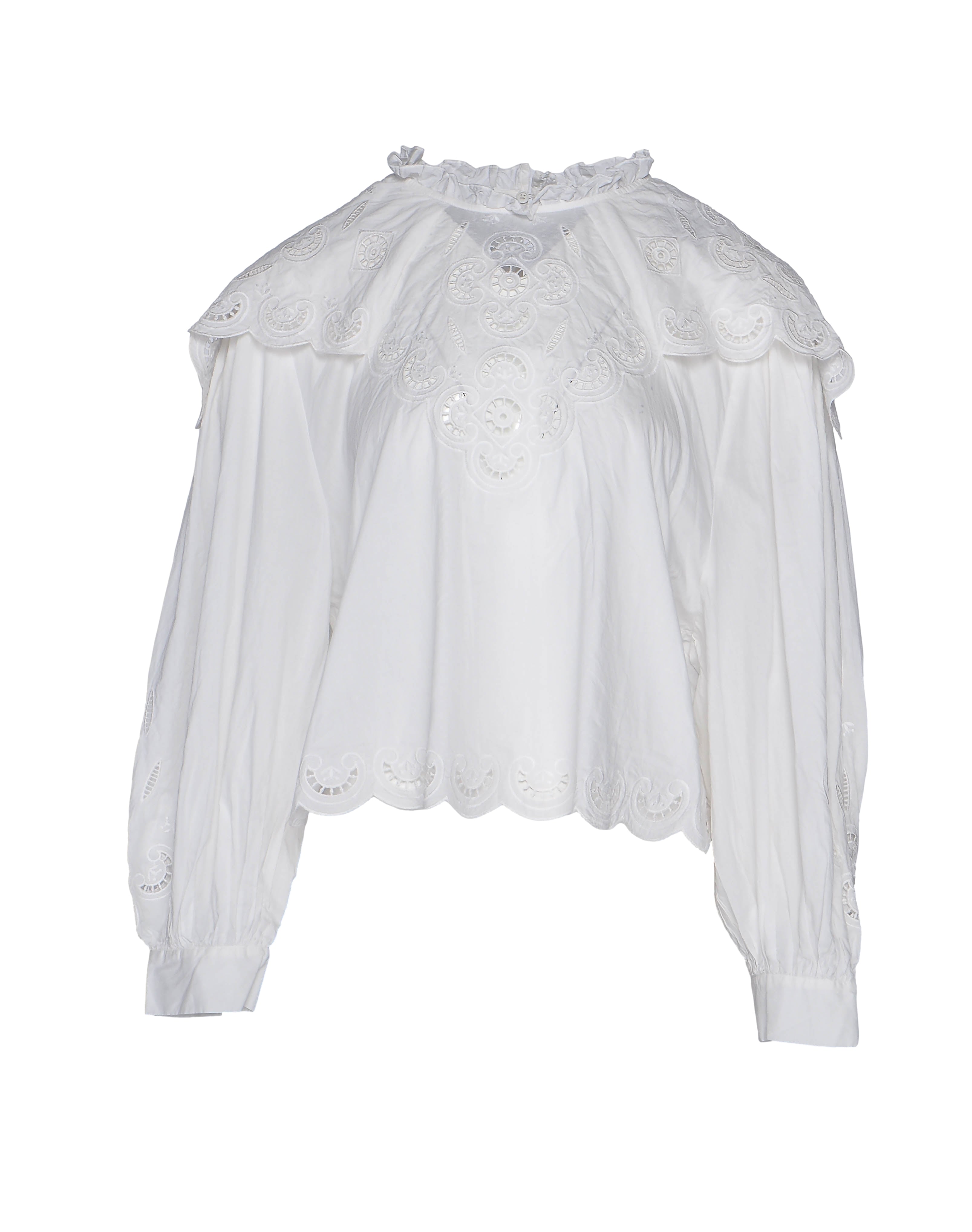 Sandro Paris Women's White Embroidered Cotton Blouse Size 40 FR 12 UK SFPTO00435