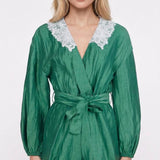 Maje Women's Green Embroidered Linen Blend Playsuit Size 36 S MFPCO00258