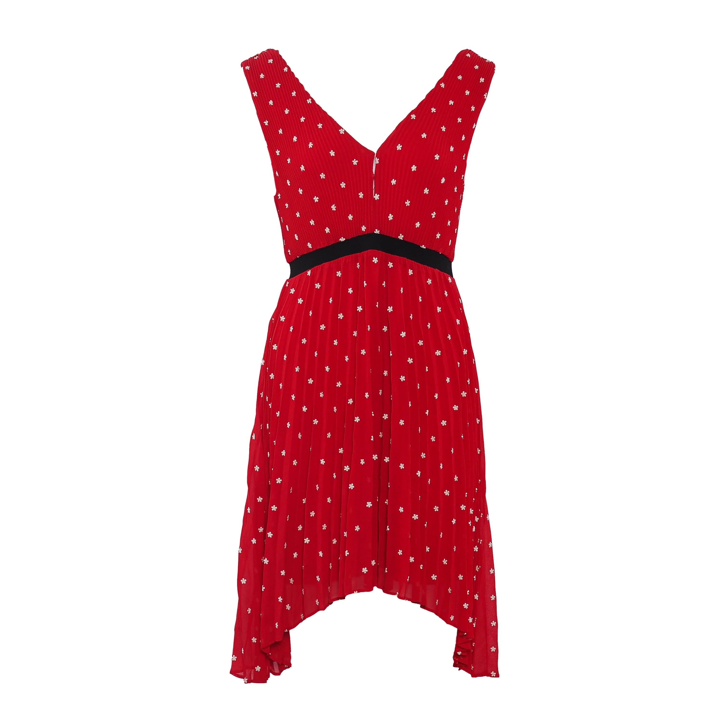 Maje Women's Red Pleated Embroidered Dress Size 38 FR 10 UK 6 US MFPRO01140