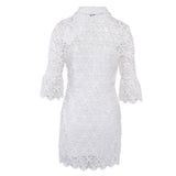 Sandro Paris Women's Ecru Short Lace Shirt Dress Size 38 FR 10 UK 6 US R20525E