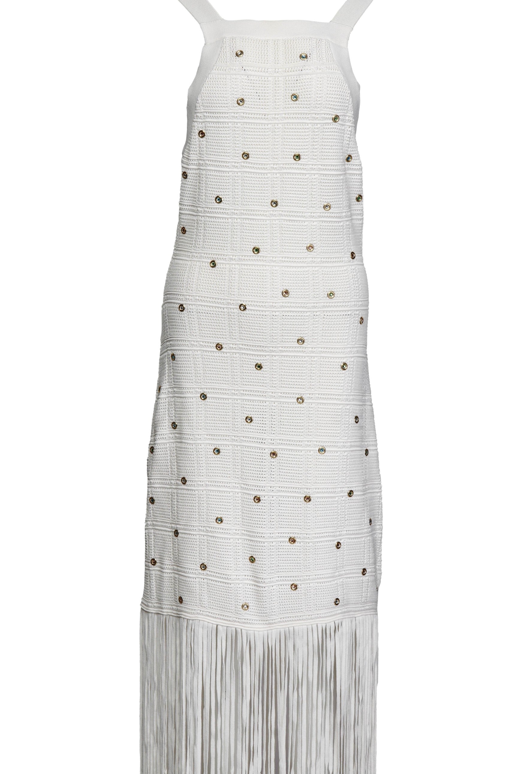Sandro Women's White Knit Fringe Midi Dress Size 36 FR 8 UK 4 US SFPRO03693