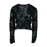 Maje Women's Green Sequins V-Neck Cropped Blouse Size 36 FR 8 UK 4 US MFPTO00799