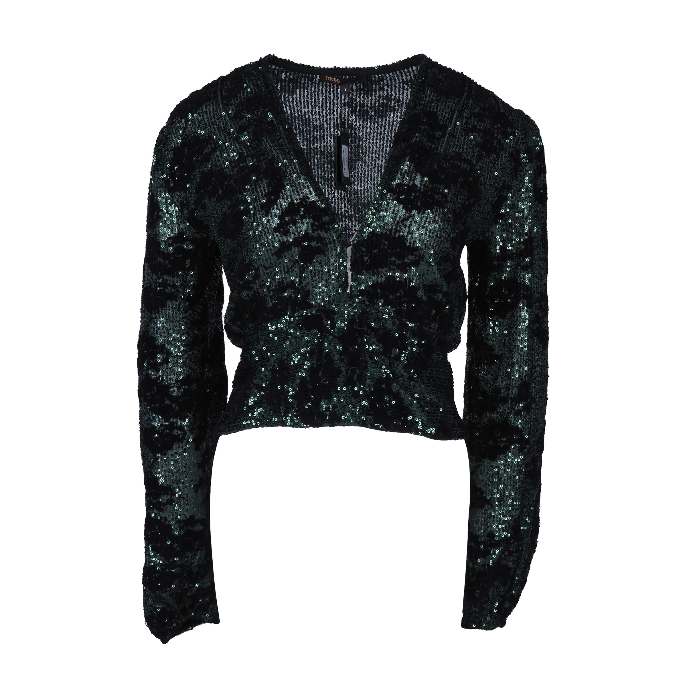 Maje Women's Green Sequins V-Neck Cropped Blouse Size 36 FR 8 UK 4 US MFPTO00799