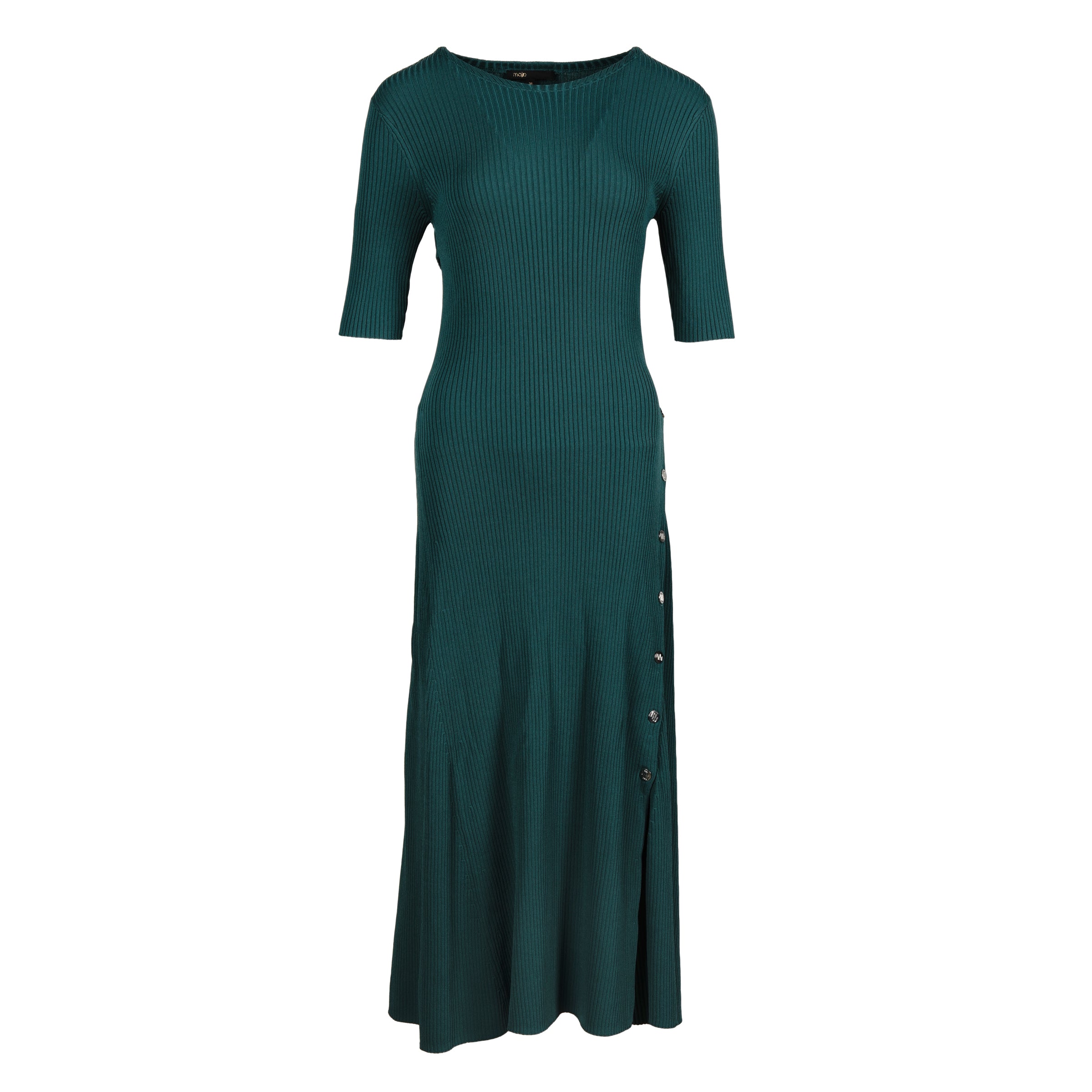 Maje Women's Dark Green Ribbed Knit Long Dress Size 40 FR 12 UK 8 US MFPRO02203