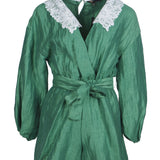 Maje Women's Green Embroidered Linen Blend Playsuit Size 36 S MFPCO00258