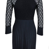 Sandro Women's Navy Pleated Lace Short Dress Size 36 FR 8 UK 4 US R20217H