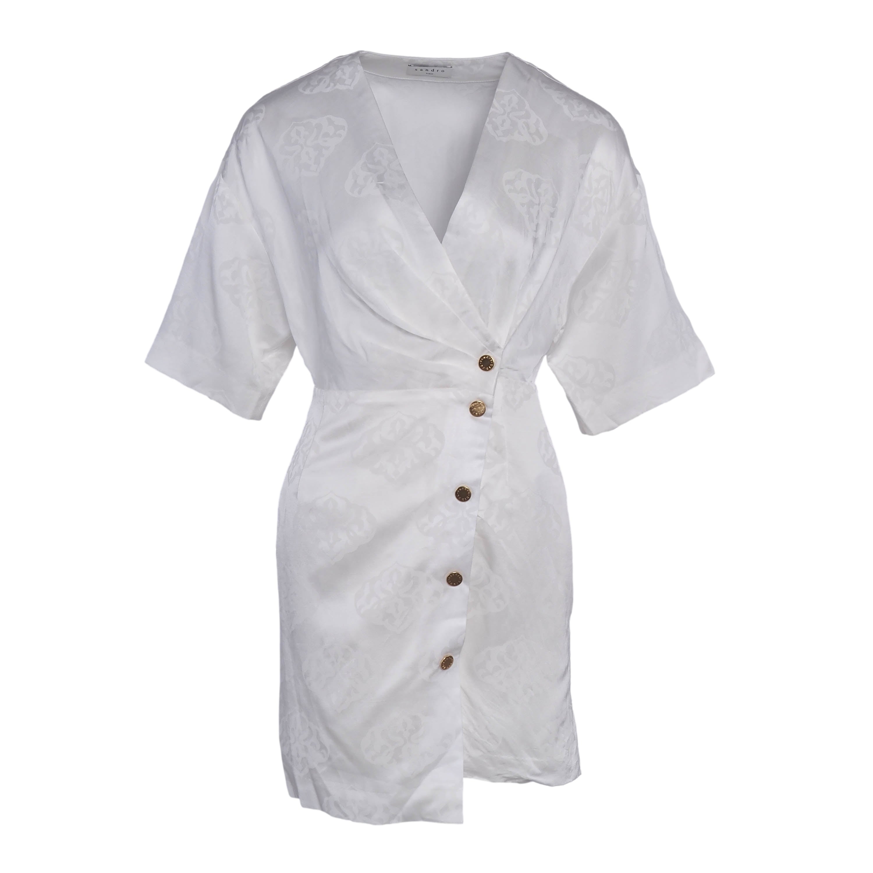 Sandro Paris Women's Ecru V-Neck Short Wrap Dress Size 34 FR 6 UK 2US SFPRO01104