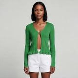 Maje Women's Green Knitted Ruffle Cardigan Size 36 FR 8 UK 4 US MFPPU00495