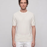 Sandro Men's Ecru Knitted Short Sleeve Viscose T-Shirt Size S SHPTR00152