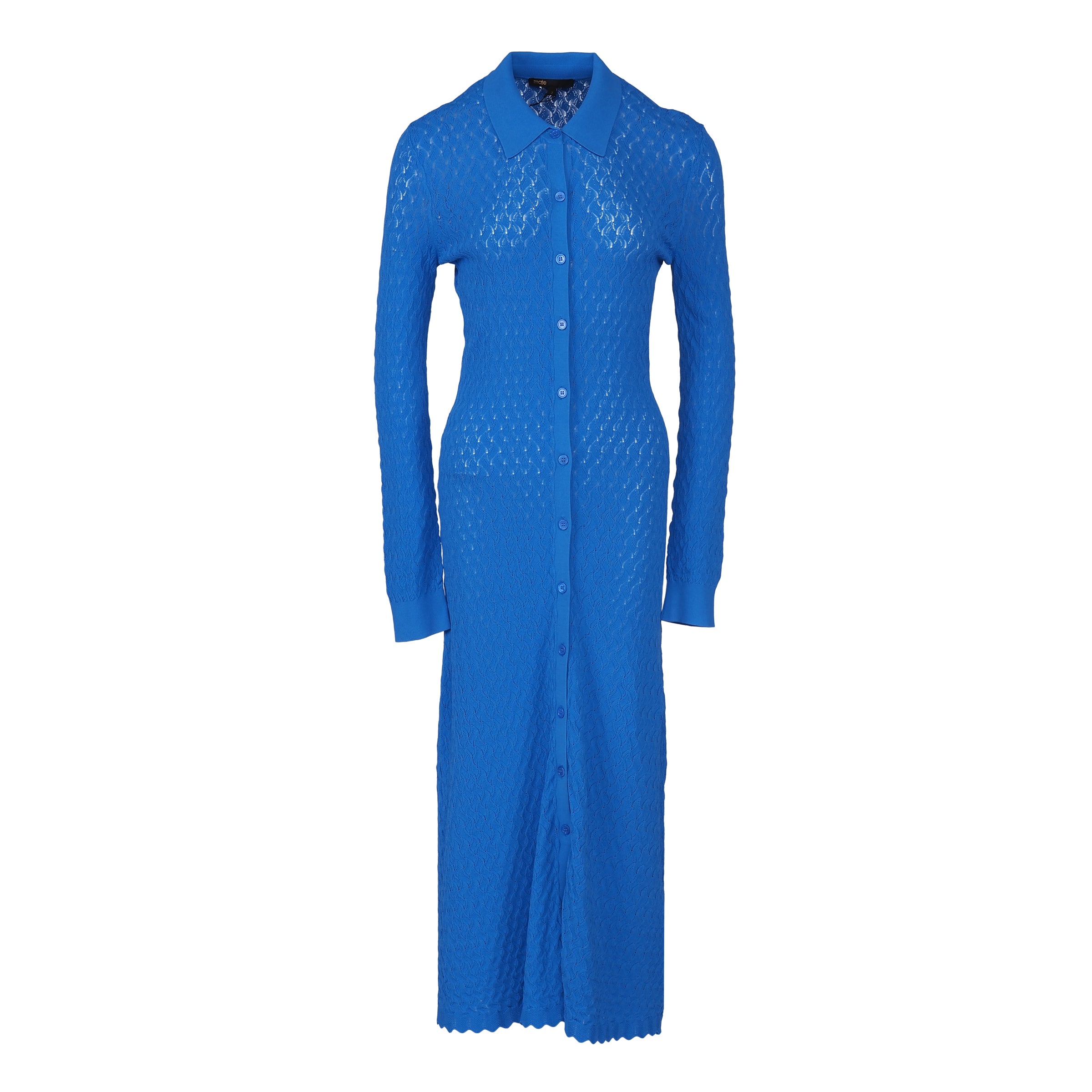 Maje Women's Blue Pointelle Knit Midi Dress Size 36 FR 8 UK 4 US MFPCA00292
