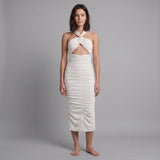 Sandro Women's Ecru Knit Gathered Midi Dress Size 42 FR 14 UK 10 US SFPRO03028
