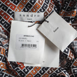 Sandro Damenkleid aus mehrfarbigem Satin mit langen Ärmeln, Größe 34 XS, SFPRO01342