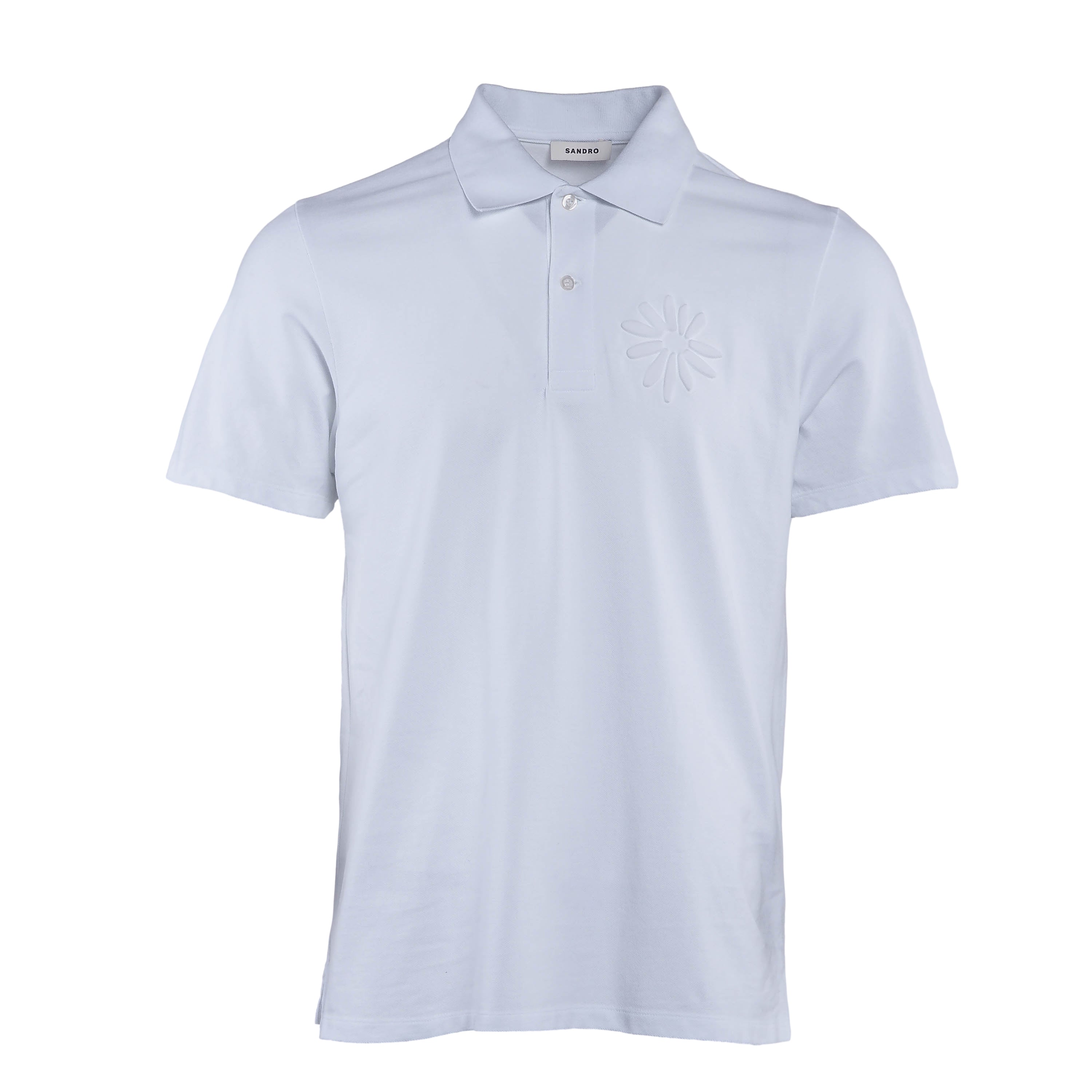 Sandro Paris Men's White Glossy Flower Cotton Polo Shirt Size M SHPTS01476