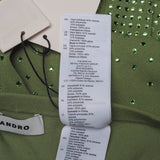 Sandro Paris Women's Green Knit Rhinestones Midi Skirt Size 36 S 8 SFPJU00912