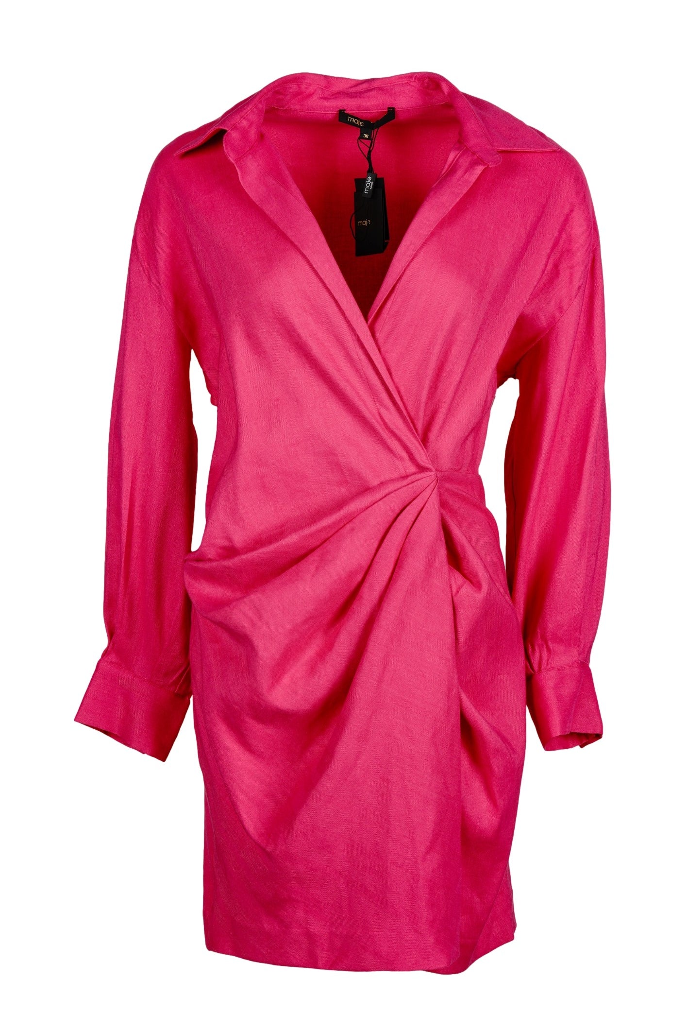 Maje Women's Pink Linen Blend Wrap Dress Size 40FR 12UK 8US MFPRO02924