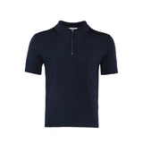 Sandro Men's Navy Knitted Zip Short Sleeve Polo Shirt Size XS SHPTR00344