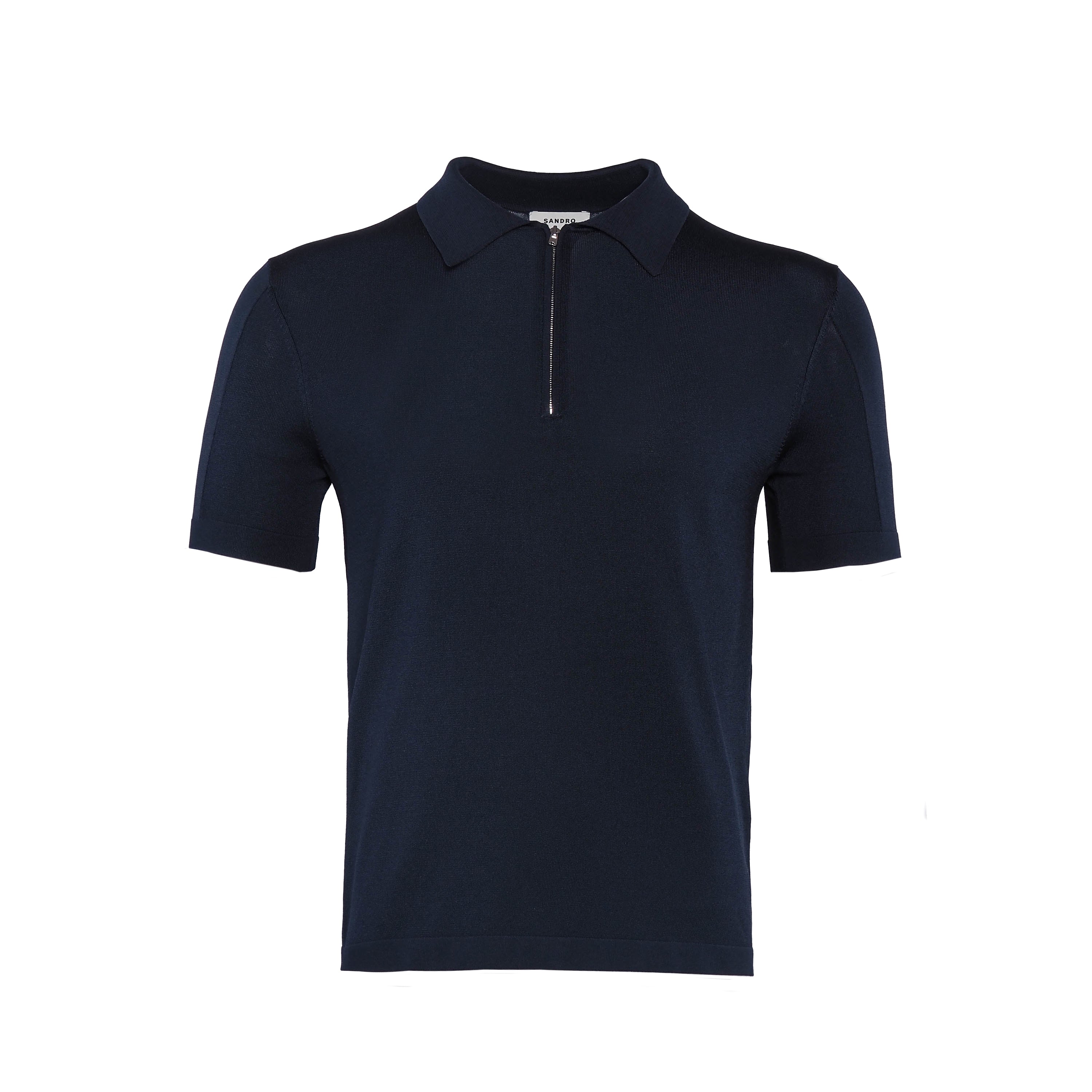Sandro Men's Navy Knitted Zip Short Sleeve Polo Shirt Size XS SHPTR00344