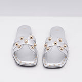 Maje Women's Silver Slip-On Flat Leather Sandals Size 36 EU 3 UK 6 US MFACH00660