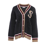 Sandro Women's Grey Knit Logo Wool Cardigan Size 36 FR 8 UK 4 US SFPCA00697