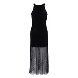 Sandro Damenkleid aus glänzendem, schwarzem Netzstoff, lang Größe 36 FR 8 UK 4 US SFPRO03101