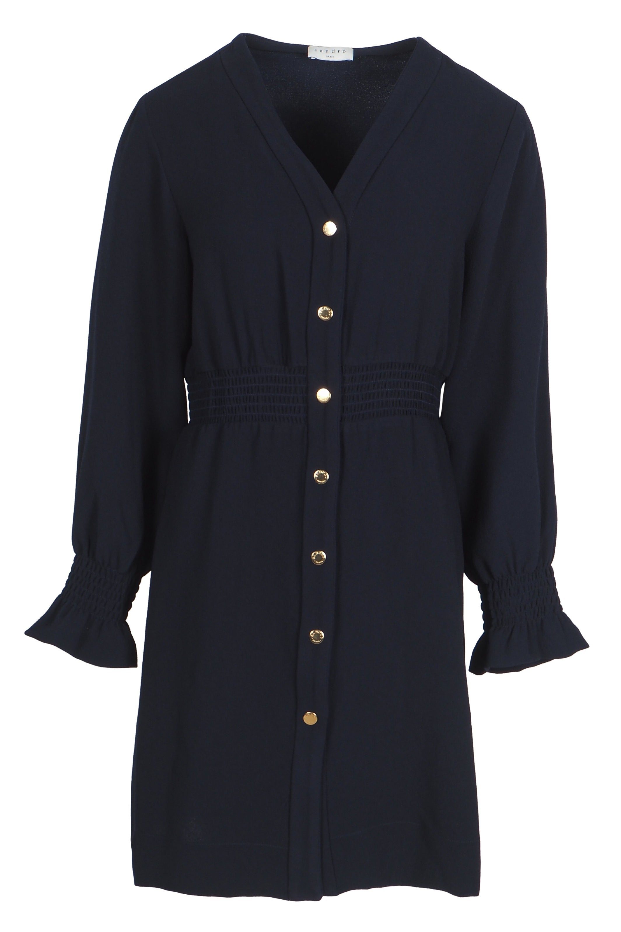 Sandro Women's Navy Smocked Short Dress Size 34 FR 6 UK 2 US SFPRO01491