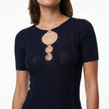 Sandro Women's Navy Knit Glitter Short Sleeve Top Size 34FR 6UK 2US SFPPU02248