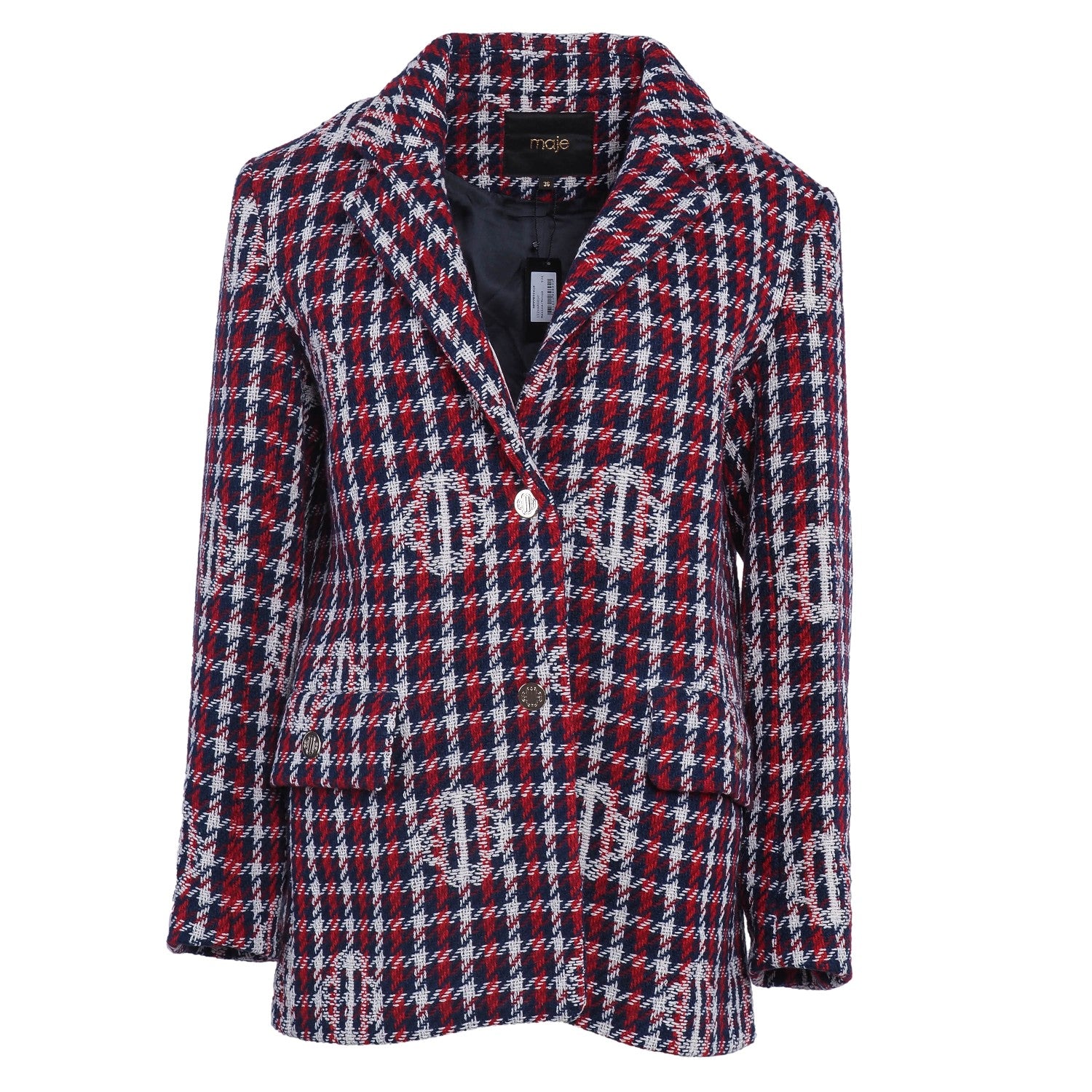Maje Women's Multicolour Wool Blend Check Jacquard Jacket Size 36 S 8 MFPVE00418