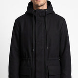 Sandro Men's Black Wool Blend Technical Fabric Hooded Parka Size M SHPMA00333