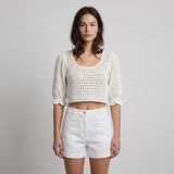 Maje Women's White Knit Flower Broach Cropped Top Size 40FR 12UK 8 US MFPPU00501