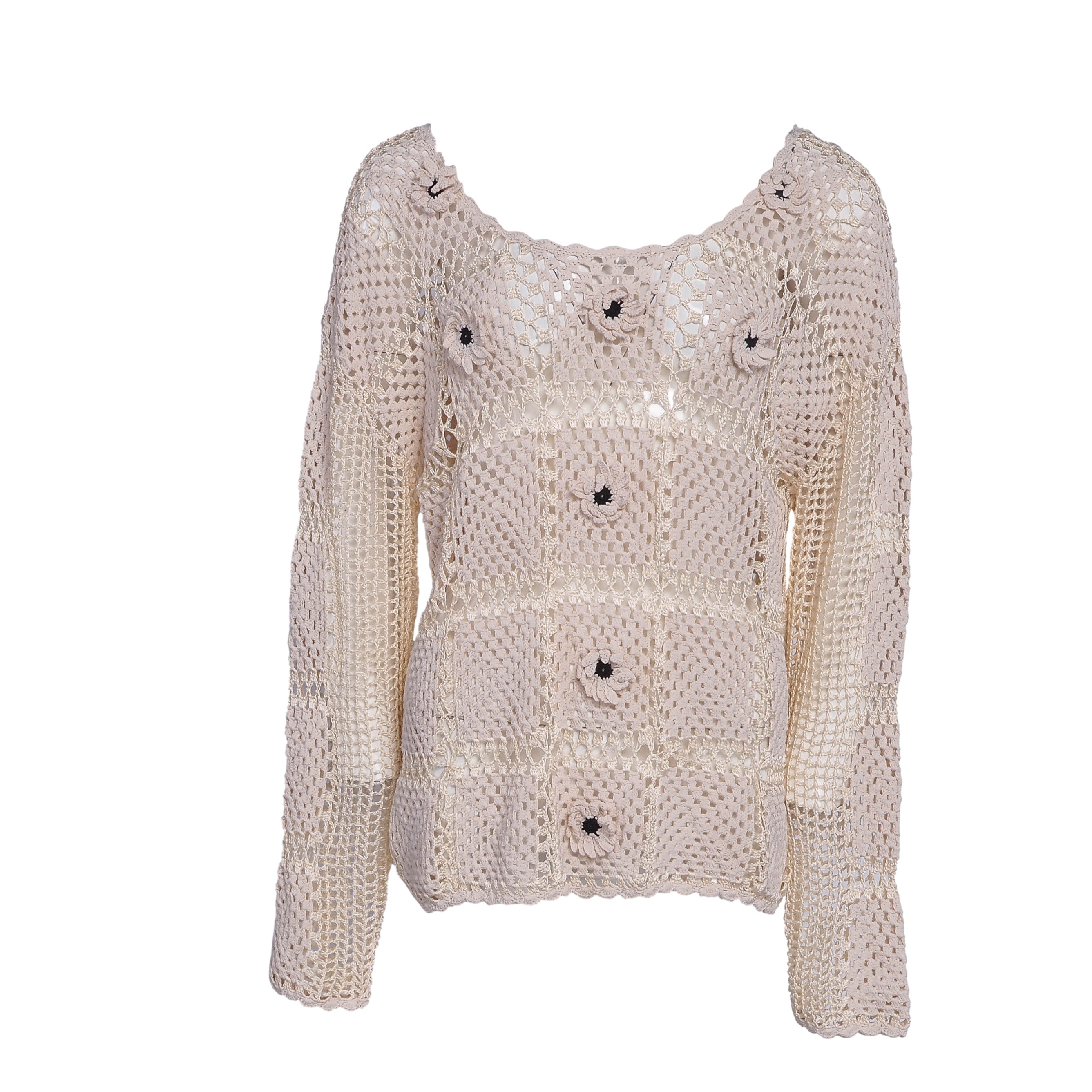 Sandro Paris Women's Beige Open Knit Viscose Sweater Size 3 L 12 SFPPU01136