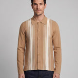Sandro Herren-Pullover, beige, gestreift, aus einer Mischung aus Wolle -Mischgewebe, Strickjacke , Größe L, SHPTR00388