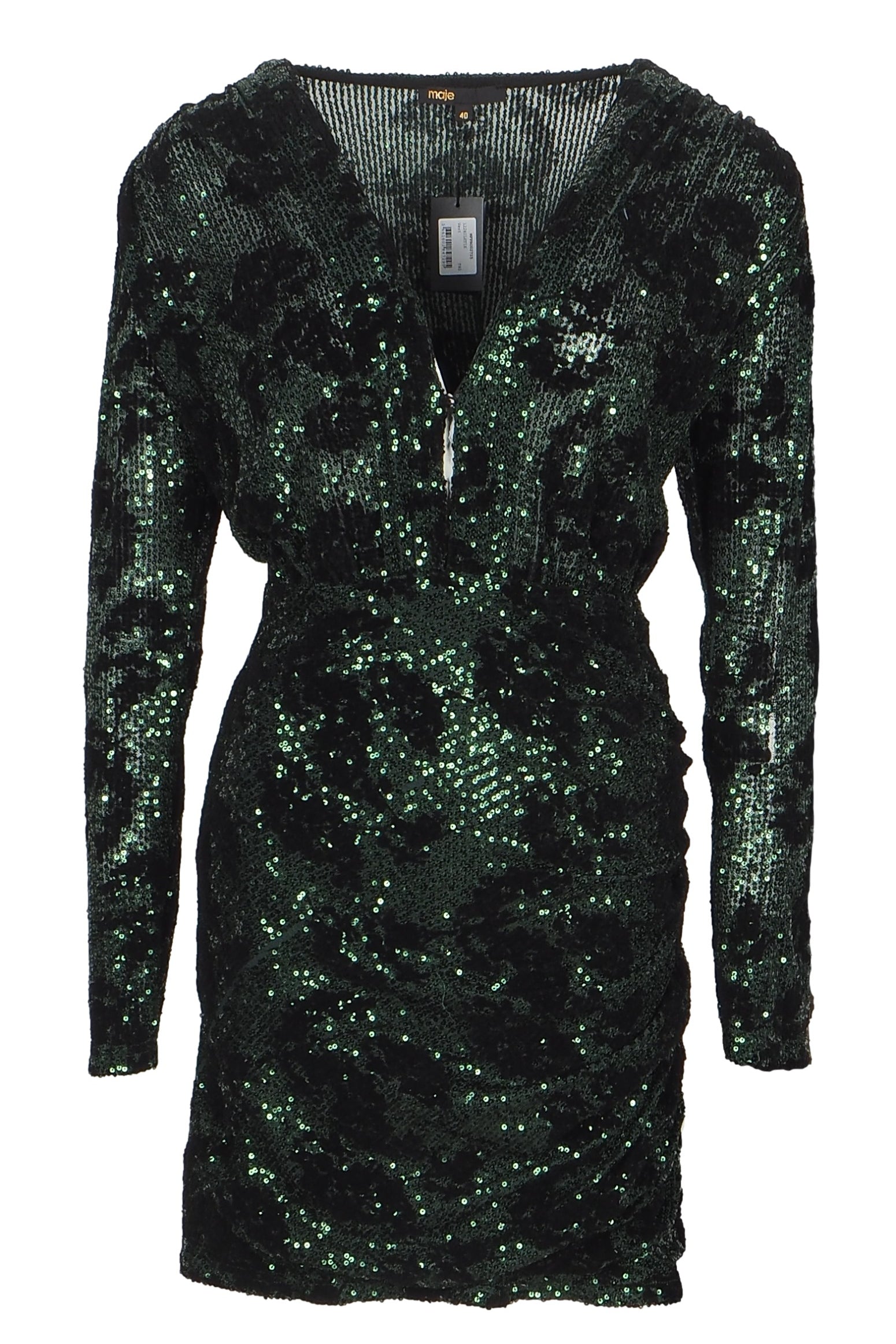 Maje Women's Green Long Sleeve Sequin Short Dress Size 40 FR 12UK 8US MFPRO02725