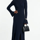 Sandro Damen-Midi-Kleid aus gestrickter Wollmischung in Marineblau, Größe 38 (FR), 10 (UK), 6 (US), Art.-Nr. R2637H