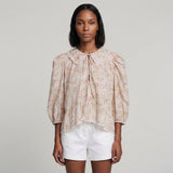 Maje Women's Pink Floral Cotton Blouse Size 40 FR 12 US 8 US MFPCM00266