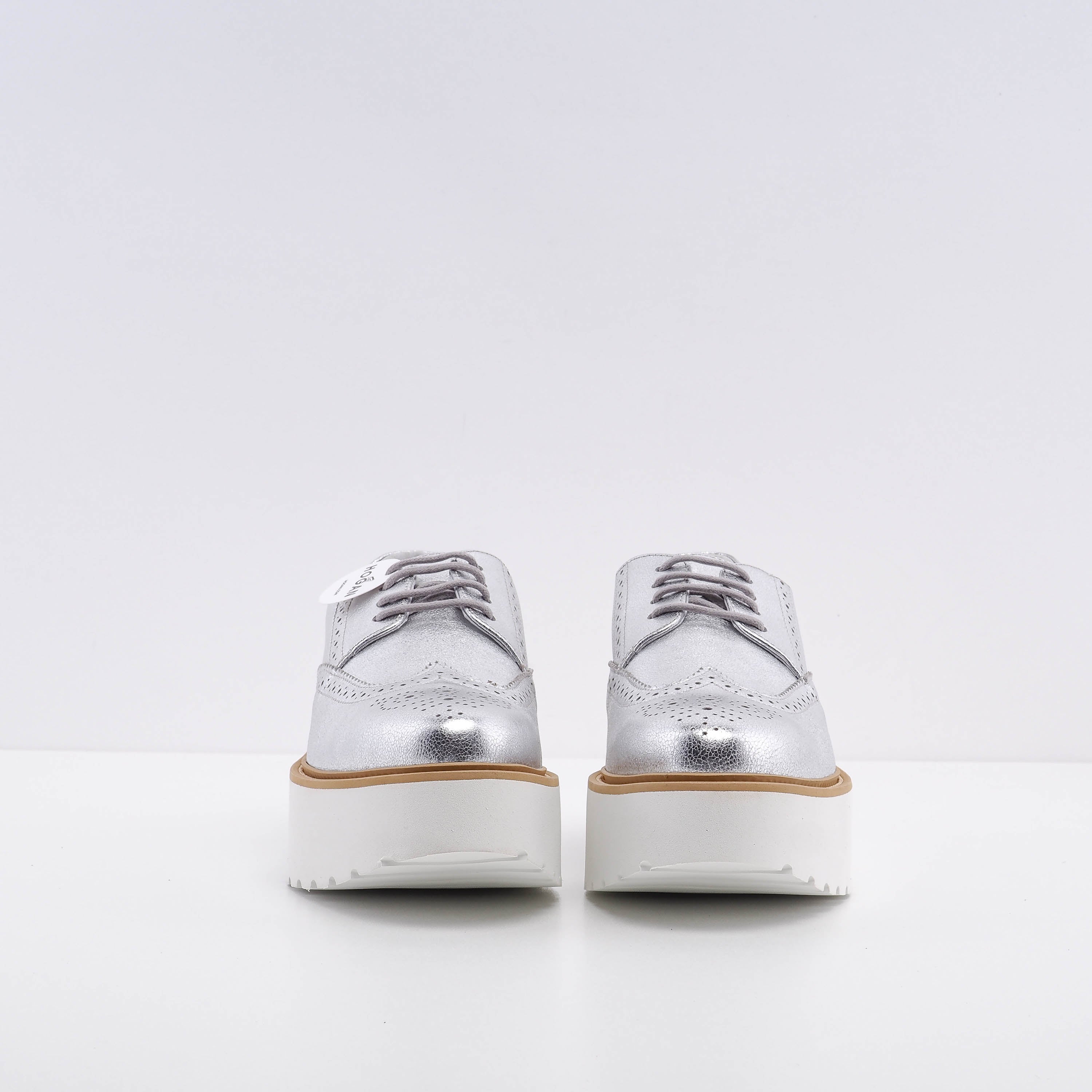 Hogan Women's Silver H355 N.Fondo Urban Derby Shoes Size 37.5 EU 4.5 UK 7.5 US