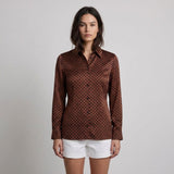 Maje Women's Brown Long Sleeve Satin Shirt Size 36 FR 8 UK 4 US MFPCM00341