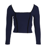 Sandro Women's Navy Square Neck Cropped Blouse Size 36 FR 8 UK 4 US SFPPU00880