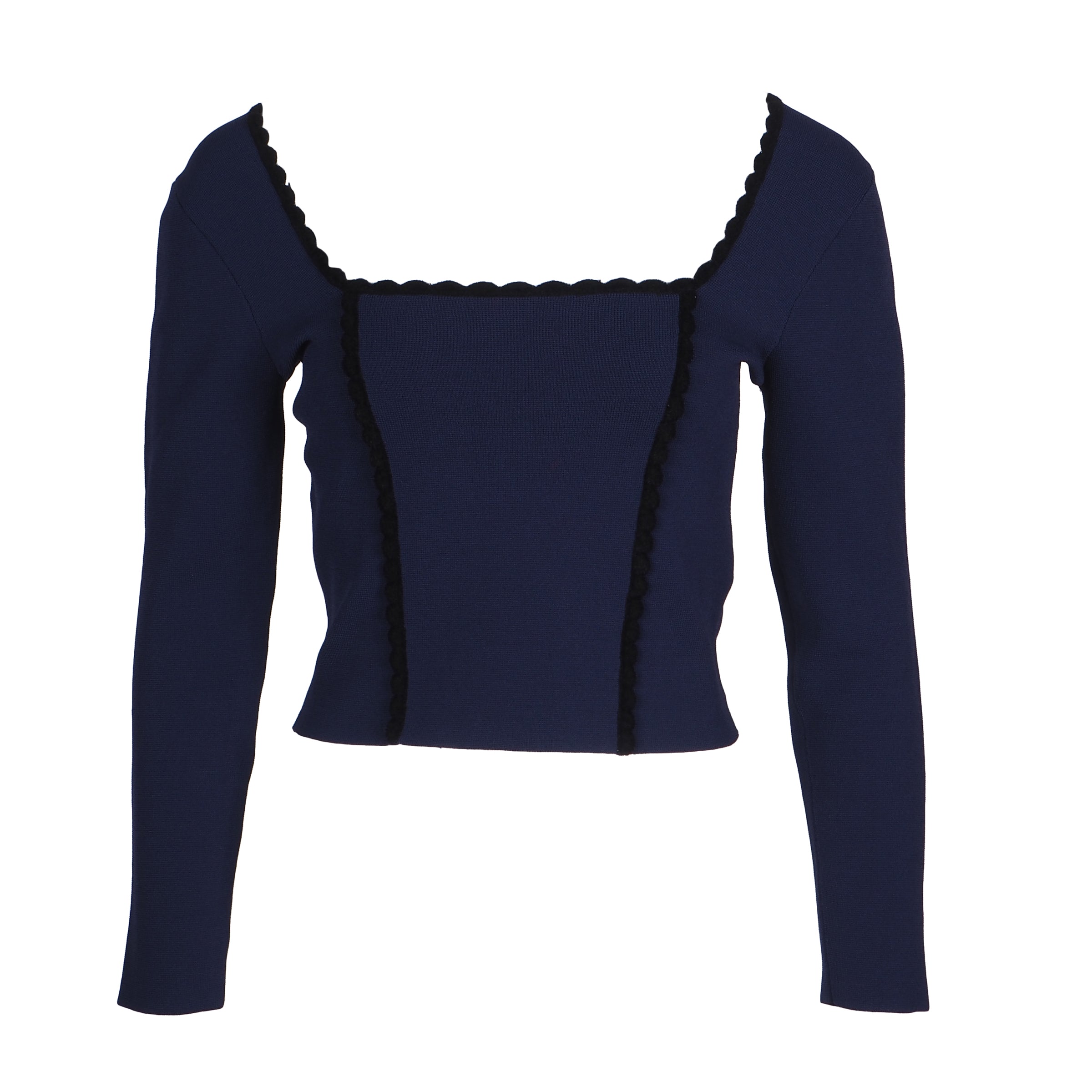 Sandro Women's Navy Square Neck Cropped Blouse Size 36 FR 8 UK 4 US SFPPU00880