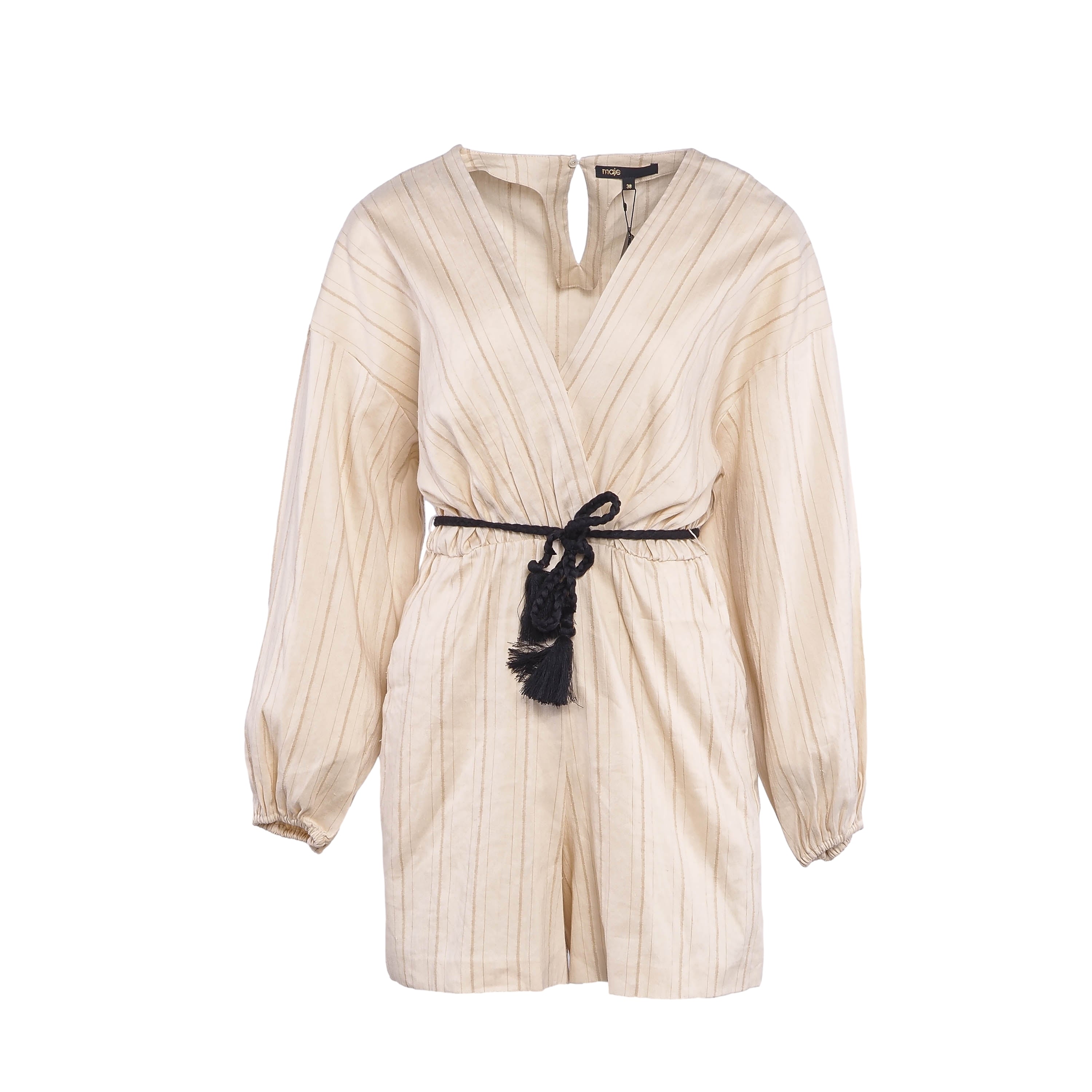 Maje Women's Beige Belted Linen Blend Playsuit Size 40 FR 12 UK 8 US MFPCO00266