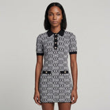 Maje Women's Black White Knit Wool Blend Logo Pattern Dress Size 34 XS UK 6