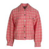 Sandro Women's Pink Houndstooth Cotton Short Jacket Size 1 S UK 8